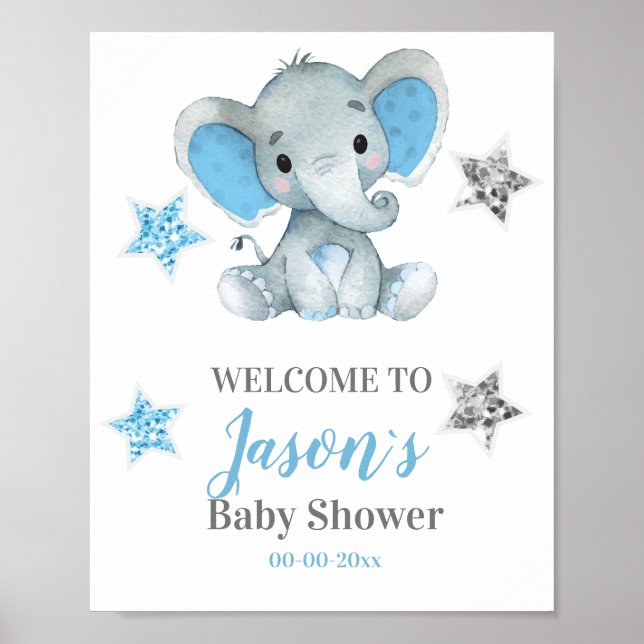 Silberstars Elephant Welcome Sign, Boy Dusche Poster (Vorne)