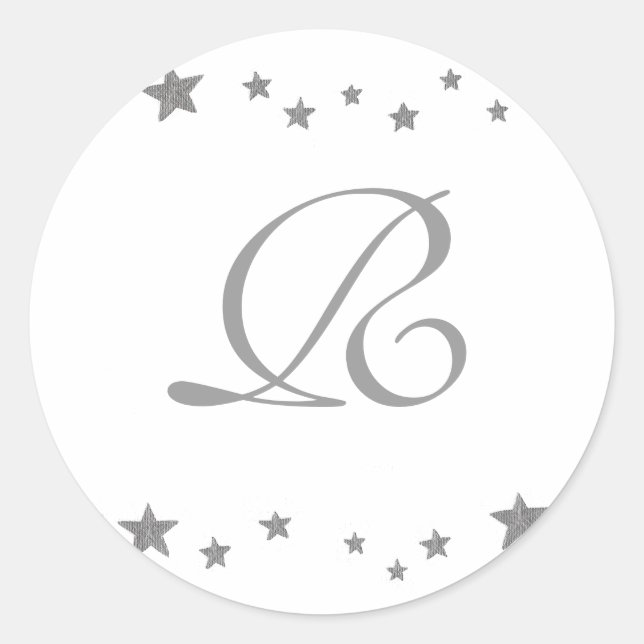 Silberstars, Monogramm-Hochzeitsstifte - Siegel Runder Aufkleber (Vorderseite)