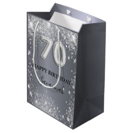 Silberstaub-Glitzer-Monogramm zum 70. Geburtstag Mittlere Geschenktüte