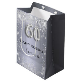 Silberstaub-Monogramm aus Glitzer zum 60. Geburtst Mittlere Geschenktüte