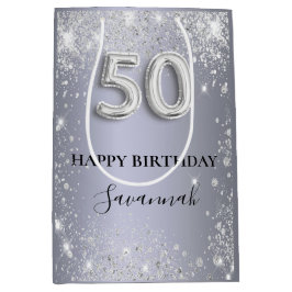Silberstaub-Monogramm zum 50. Geburtstag Mittlere Geschenktüte