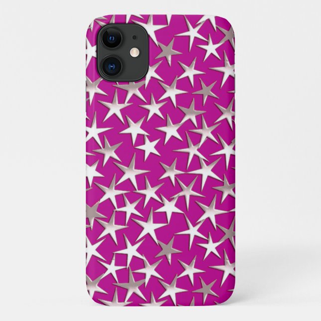 Silbersterne auf Amethystisch lila Case-Mate iPhone Hülle (Rückseite)