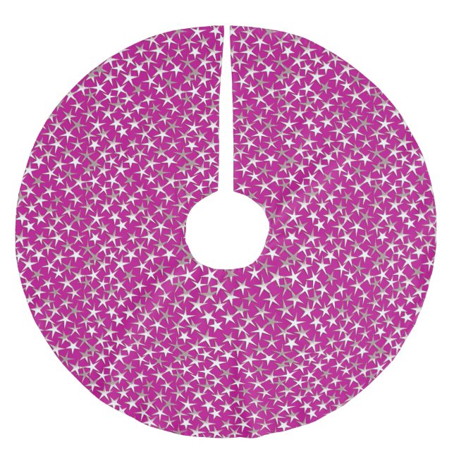 Silbersterne auf Amethystisch lila Polyester Weihnachtsbaumdecke (Vorderseite)