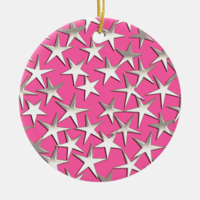 Silbersterne auf Fuchsienrosa Keramikornament (Vorne)