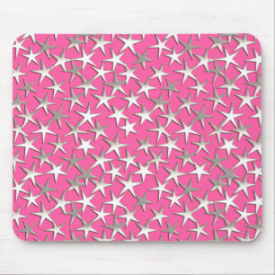 Silbersterne auf Fuchsienrosa Mousepad
