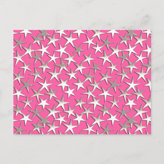 Silbersterne auf Fuchsienrosa Postkarte (Vorderseite)