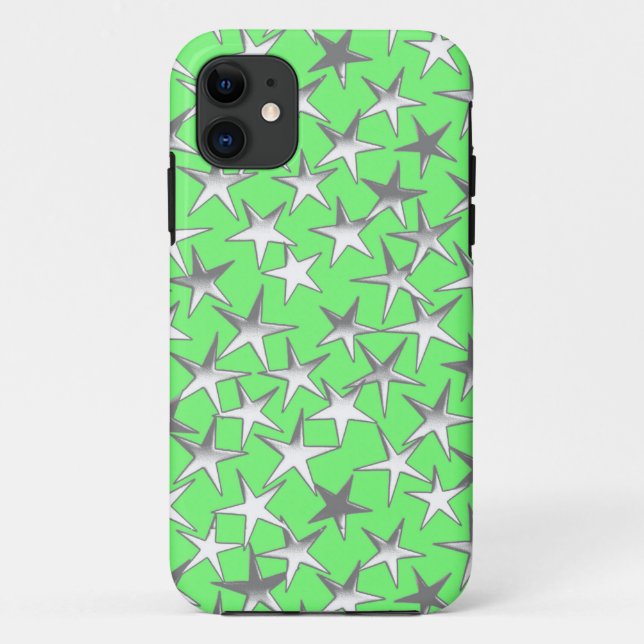 Silbersterne, auf Limettengrün Case-Mate iPhone Hülle (Rückseite)