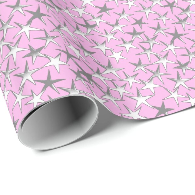 Silbersterne auf orchid pink geschenkpapier (Rolleneckpunkt)