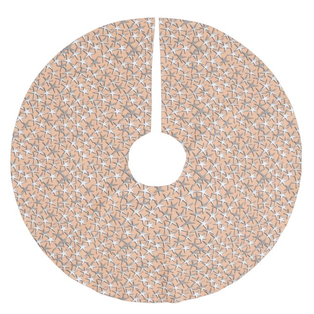 Silbersterne auf pfirsichrosa polyester weihnachtsbaumdecke (Vorderseite)