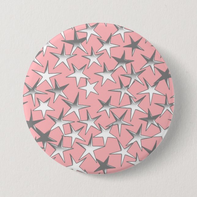 Silbersterne, auf rosa Muschel Button (Vorderseite)