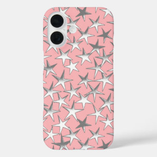 Silbersterne, auf rosa Muschel iPhone 16 Hülle