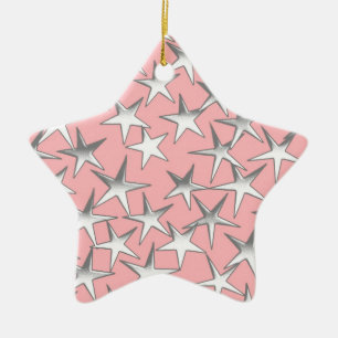 Silbersterne, auf rosa Muschel Keramik Ornament