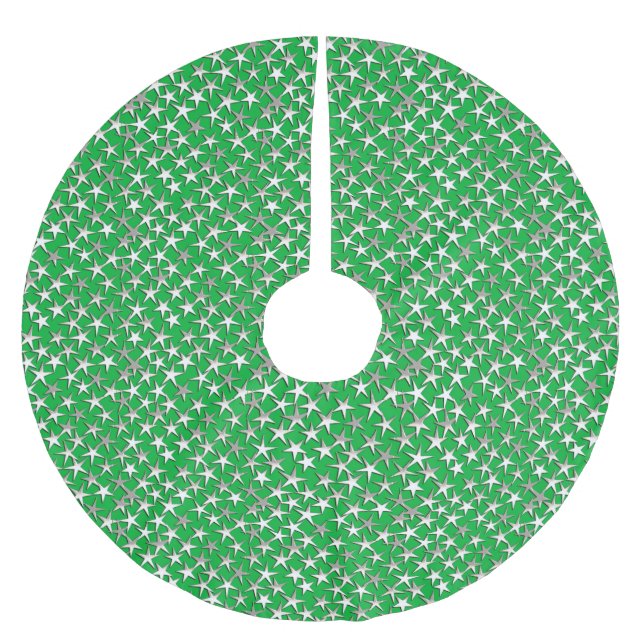 Silbersterne auf Smaragdgrün Polyester Weihnachtsbaumdecke (Vorderseite)