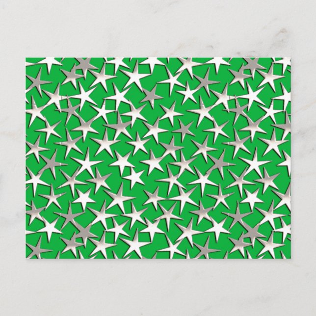 Silbersterne auf Smaragdgrün Postkarte (Vorderseite)