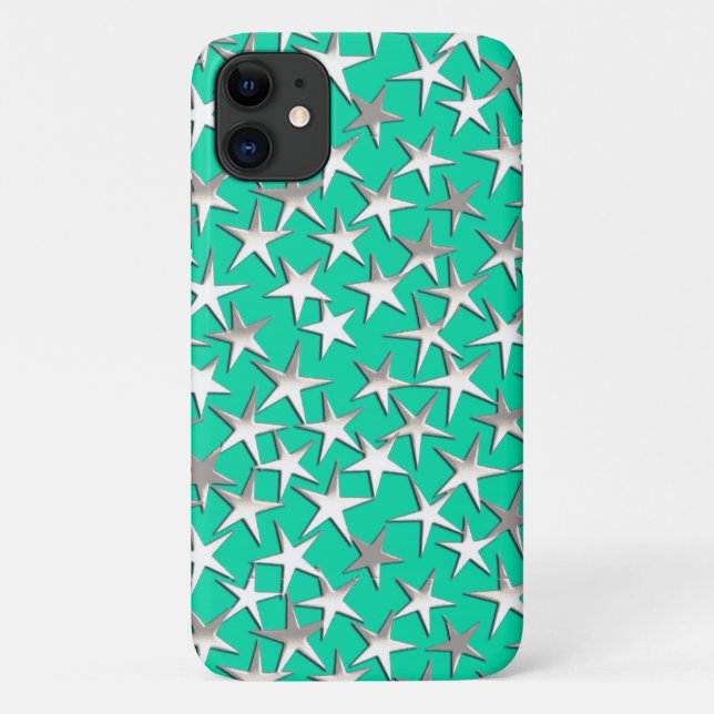 Silbersterne auf Türkis Case-Mate iPhone Hülle (Rückseite)