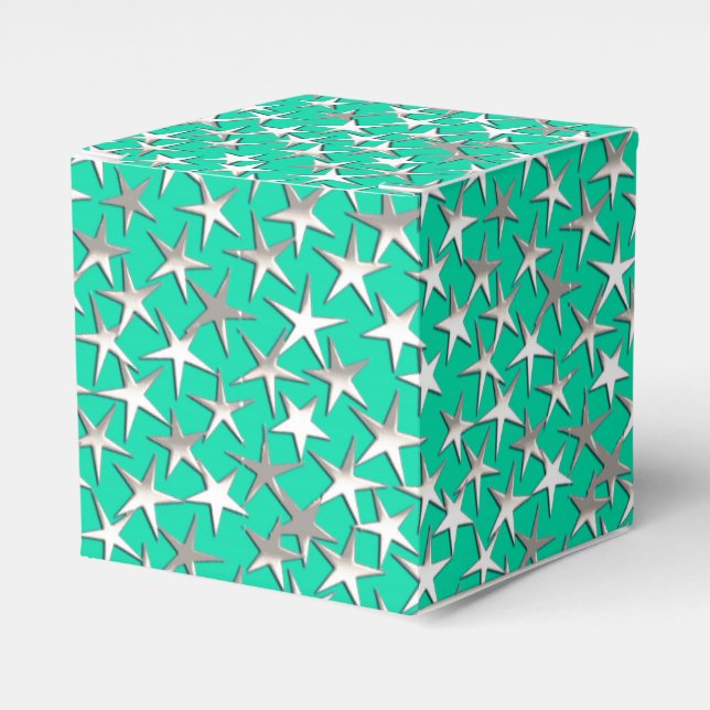 Silbersterne auf Türkis Geschenkschachtel (Vorderseite)