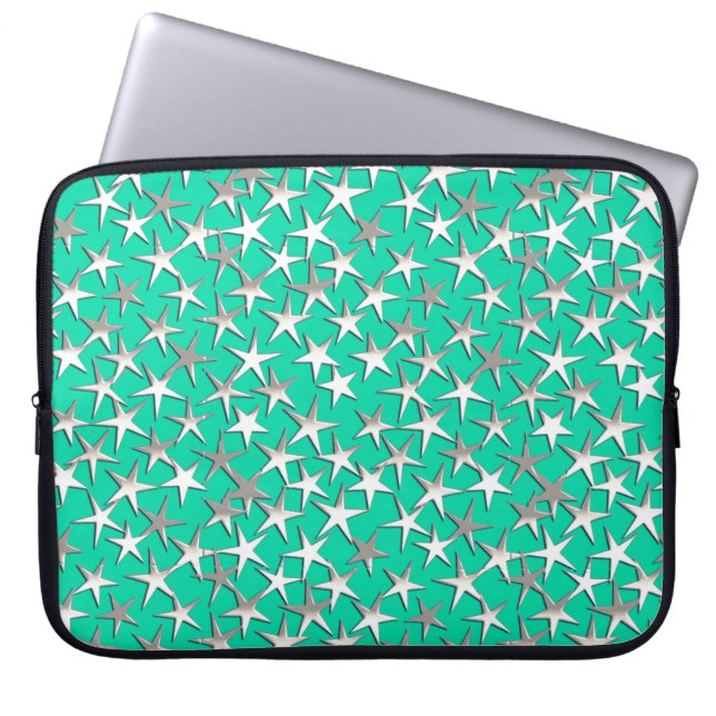 Silbersterne auf Türkis Laptopschutzhülle (Vorderseite)