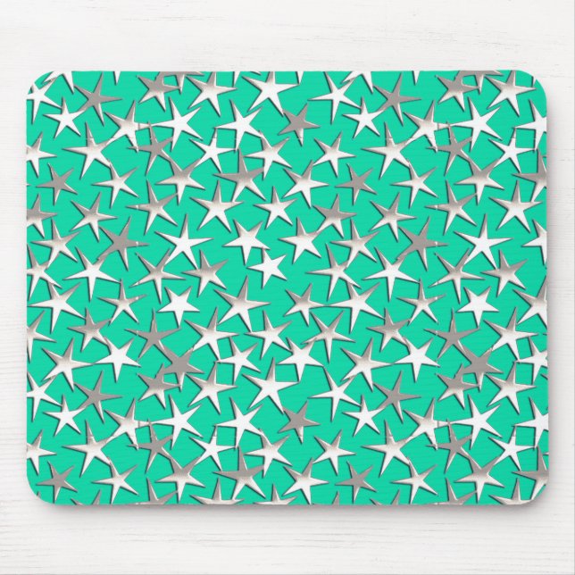 Silbersterne auf Türkis Mousepad (Vorne)