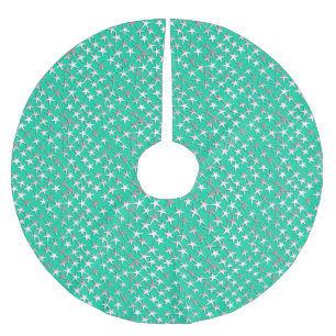 Silbersterne auf Türkis Polyester Weihnachtsbaumdecke