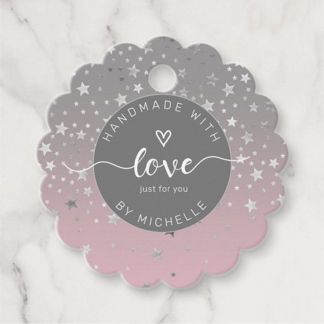 Silbersterne handgefertigt mit Liebe Monogramm Geschenkanhänger (Vorderseite)