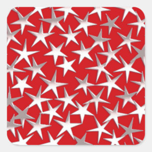 Silbersterne in dunkelrot quadratischer aufkleber