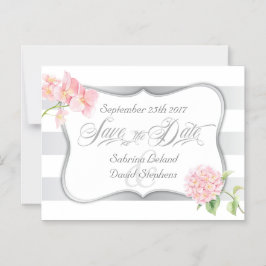 Silberstreifen und rosa Hydrangeas Save the Date Magneteinladung