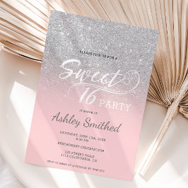 Silberter Glitzer ombre pink typografie Sweet 16 Einladung