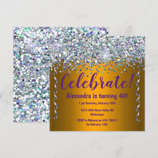Silberter Glitzer und Metallic Gold 40. Geburtstag Einladung