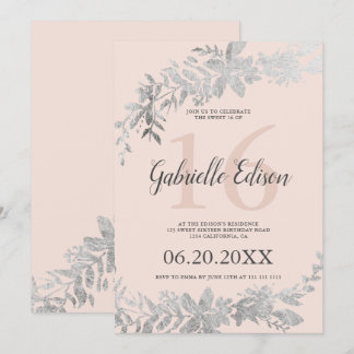 Silbertypografie Blütenrot Rosa Süß 16 Einladung