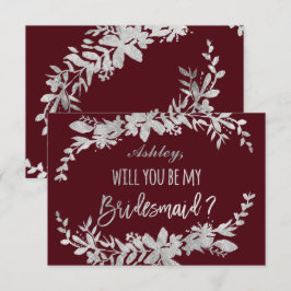 Silbertypografie Floral Marine meine Brautjungfrau Einladung