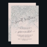 Silbertypografie Rosa Rosa Sweet 16 Einladung<br><div class="desc">Moderne Typografie,  hübsche Chic und elegante Imitate silberne Glitzer Dusche ombre mit pastellrot rosa Farbe Block Sweet 16 Geburtstagsfeier Einladung .</div>