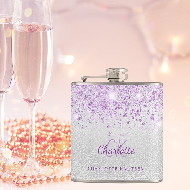 Silberviolett Glitzer Monogramm beste Freunde best Flachmann (Von Creator hochgeladen)