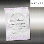 Silberviolett-Glitzern zum Geburtstag Luxus Magneteinladung<br><div class="desc">Ein moderner,  eleganter Geburtstagsmagnet. Imitat silber aussehender Hintergrund mit lila Imitaten Glitzer Glitzern und ein Schmetterling als Wasserzeichen. Personalisieren und fügen Sie Ihre Namen und Hochzeitsdetails. Schwarze Buchstaben.</div>