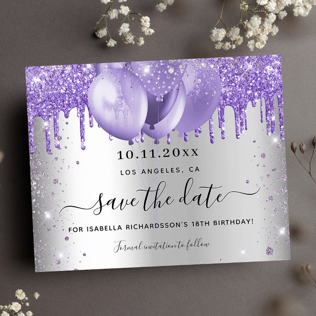 Silberviolett Save the Date zum Geburtstag (Von Creator hochgeladen)