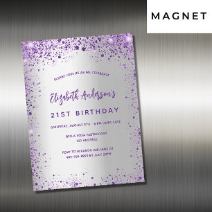 Silberviolett zum Geburtstag lila Luxus Magneteinladung