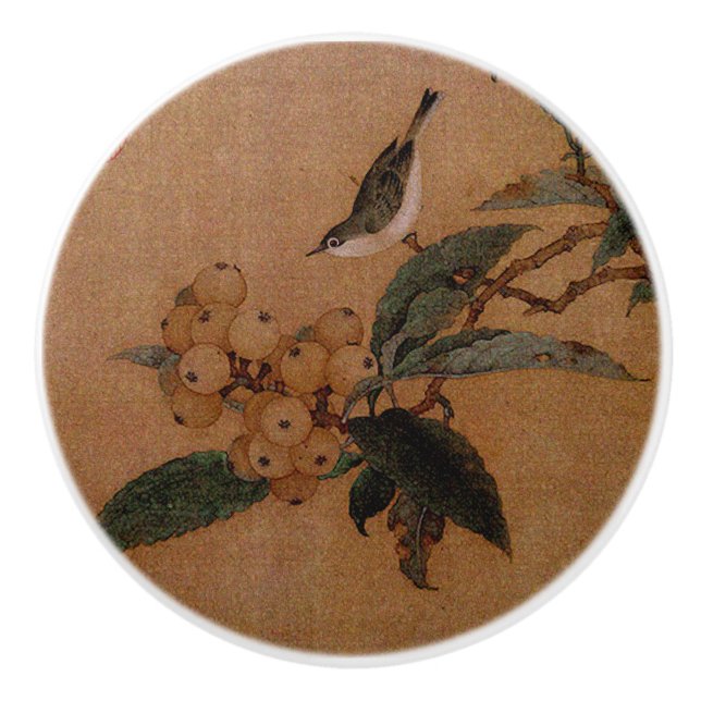 Silbervogel mit leckerer Frucht chinesischer Kunst Keramikknauf (Vorderseite)