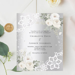 Silberweiße Blumen Diamanten Hochzeitseinladung