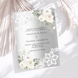 Silberweiße Blumen Luxus Hochzeit Einladung