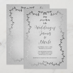 Silberweiße Botanische Blätter Märchenbuch Hochzei Einladung
