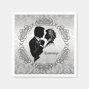 Silberweiße Braut & Bräutigam Silhouette Serviette
