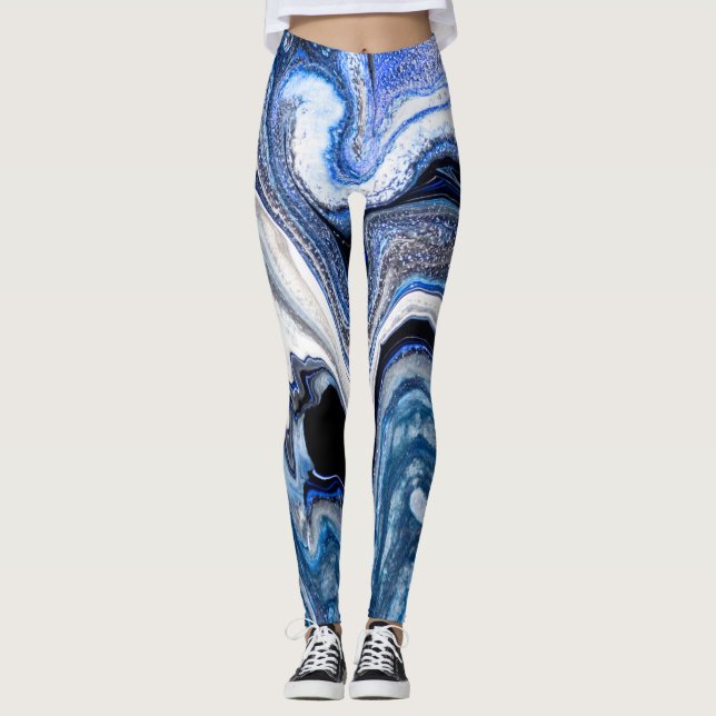 Silberweiße, dunkle Marmorstruktur. Leggings (Vorderseite)