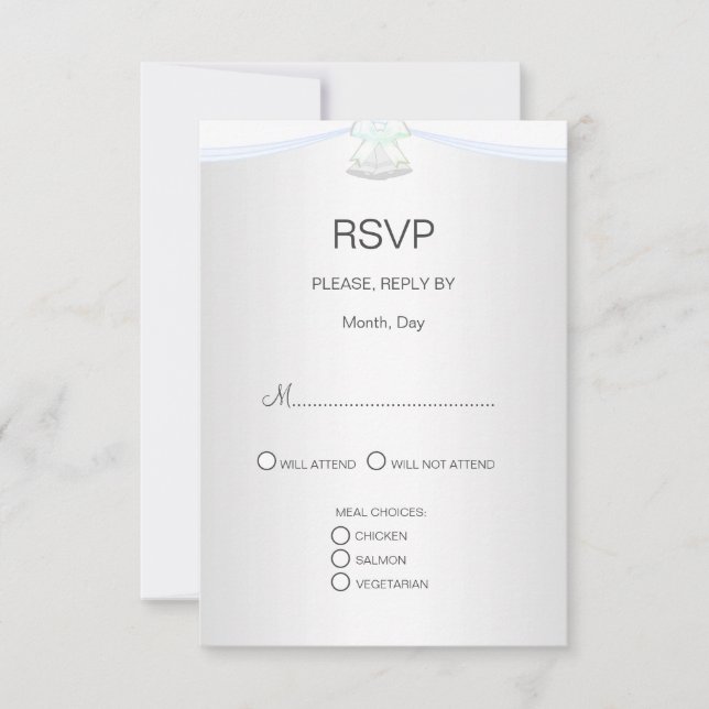 Silberweiße Hochzeit RSVP Karte (Vorderseite)