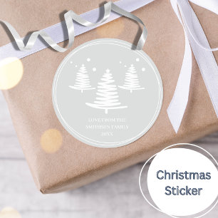 Silberweiße Minimalistische Weihnachtsbaumen Runder Aufkleber