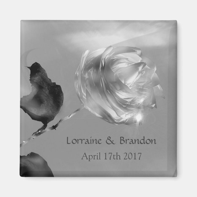 Silberweiße Rose Save the Date Magnet (Vorne)