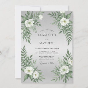 Silberweißes Farn-Hochzeit Einladung