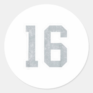 Silberweißes Trikot Nummer 16 Spieleruniform #16 Runder Aufkleber