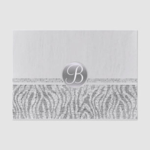 Silberweißes Zebra Glamour Monogramm Anfangsbuchst Seidenpapier
