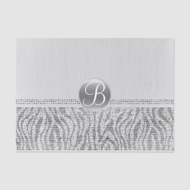 Silberweißes Zebra Glamour Monogramm Anfangsbuchst Seidenpapier (Vorderseite)
