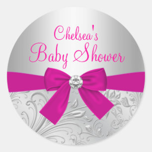 Silberwirbel & Schleife Baby Shower Aufkleber