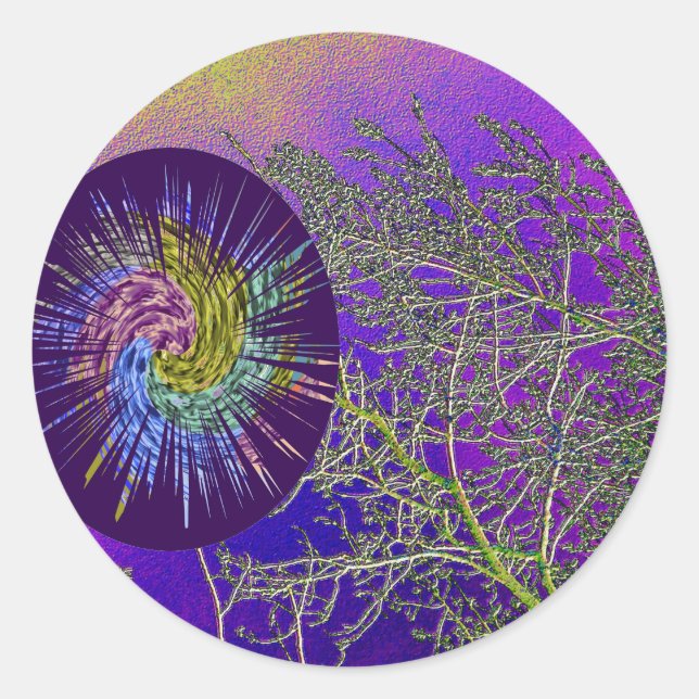 Silberwochen in Heiliger Lila Roving Star Runder Aufkleber (Vorderseite)